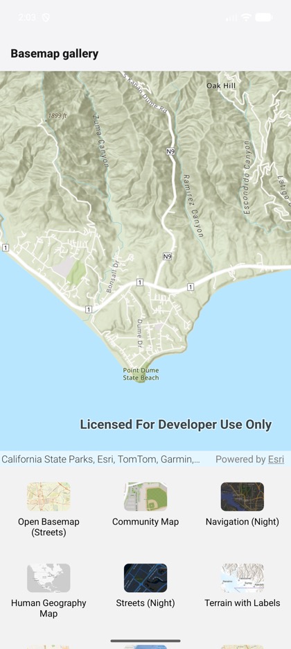 Basemap gallery running on Android