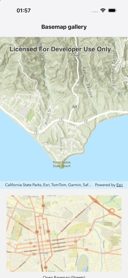 Basemap gallery running on iOS