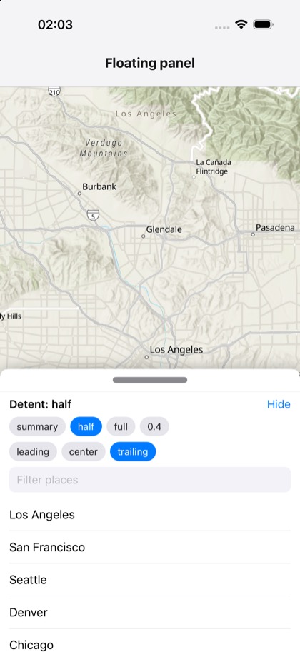 Floating panel running on iOS
