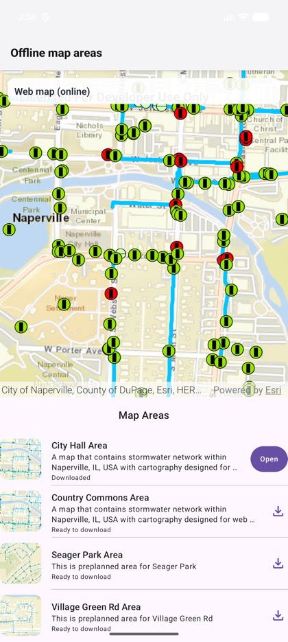 Offline map areas running on Android