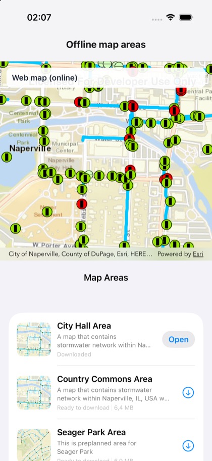 Offline map areas running on iOS