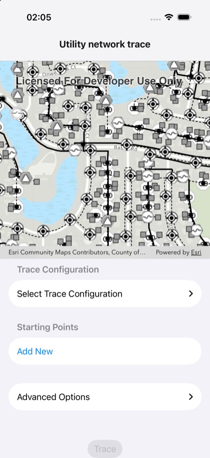 Utility network trace running on iOS